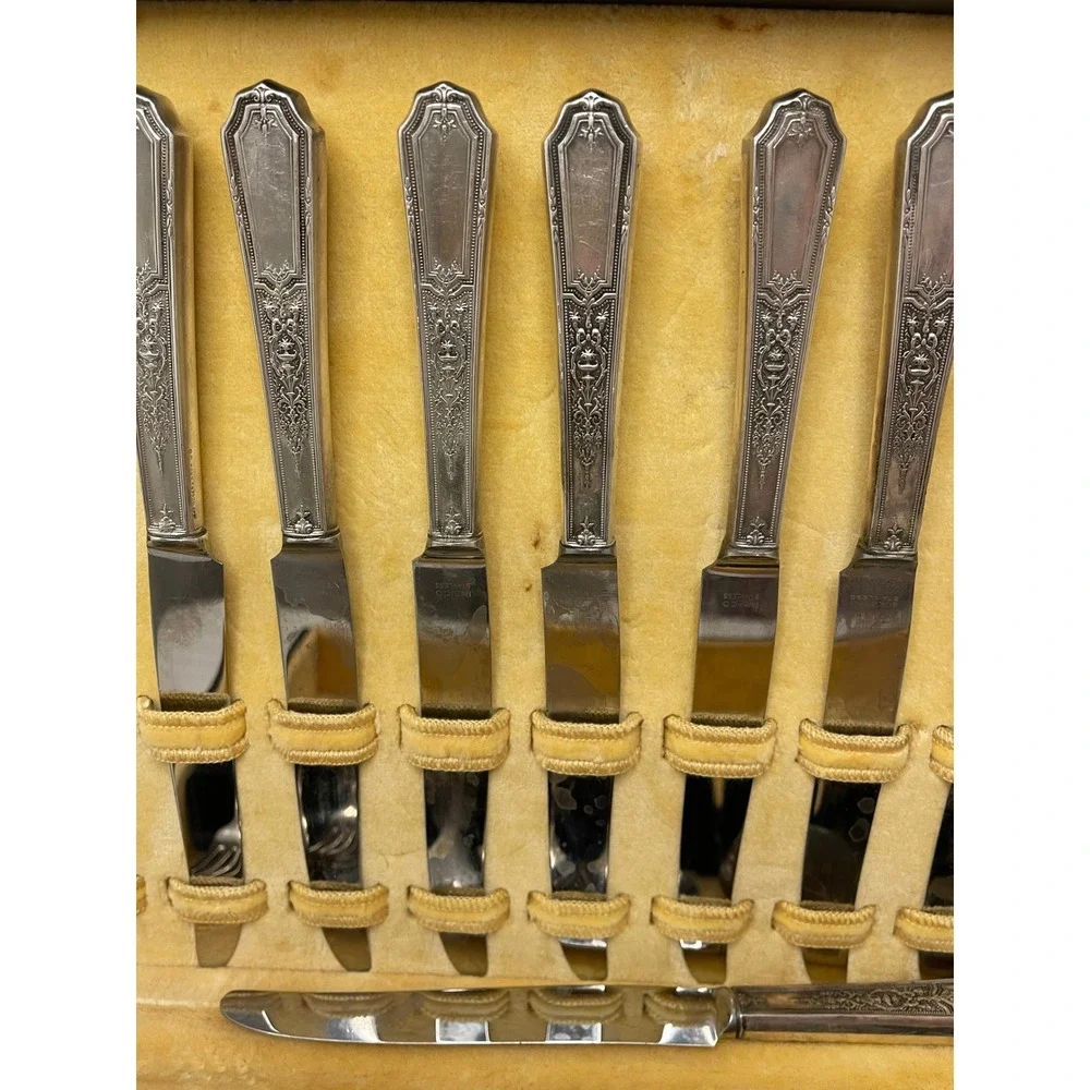 International Silver Ancestral Silverplate Flatware Set with Case Vintage 43pc